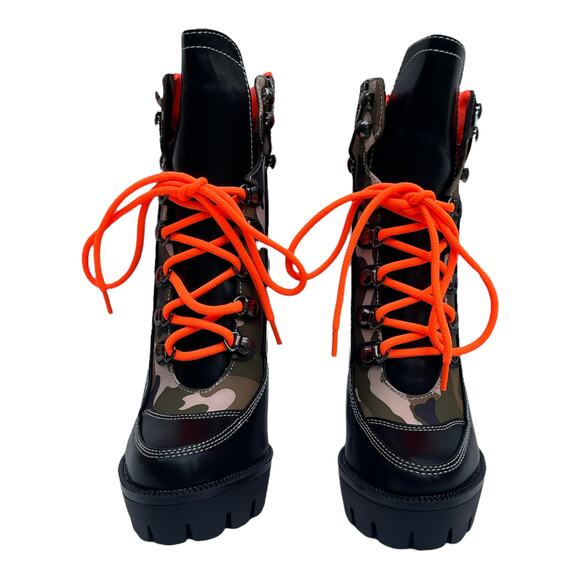 Azalea Wang Camouflage Black Lace Up Block Heeled Platform Boots Size 8 New - Picture 2 of 7